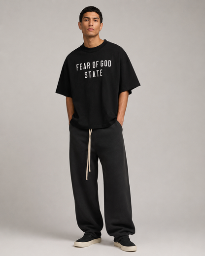 AMBERELLE State Letter Graphic Oversized T-Shirt in black