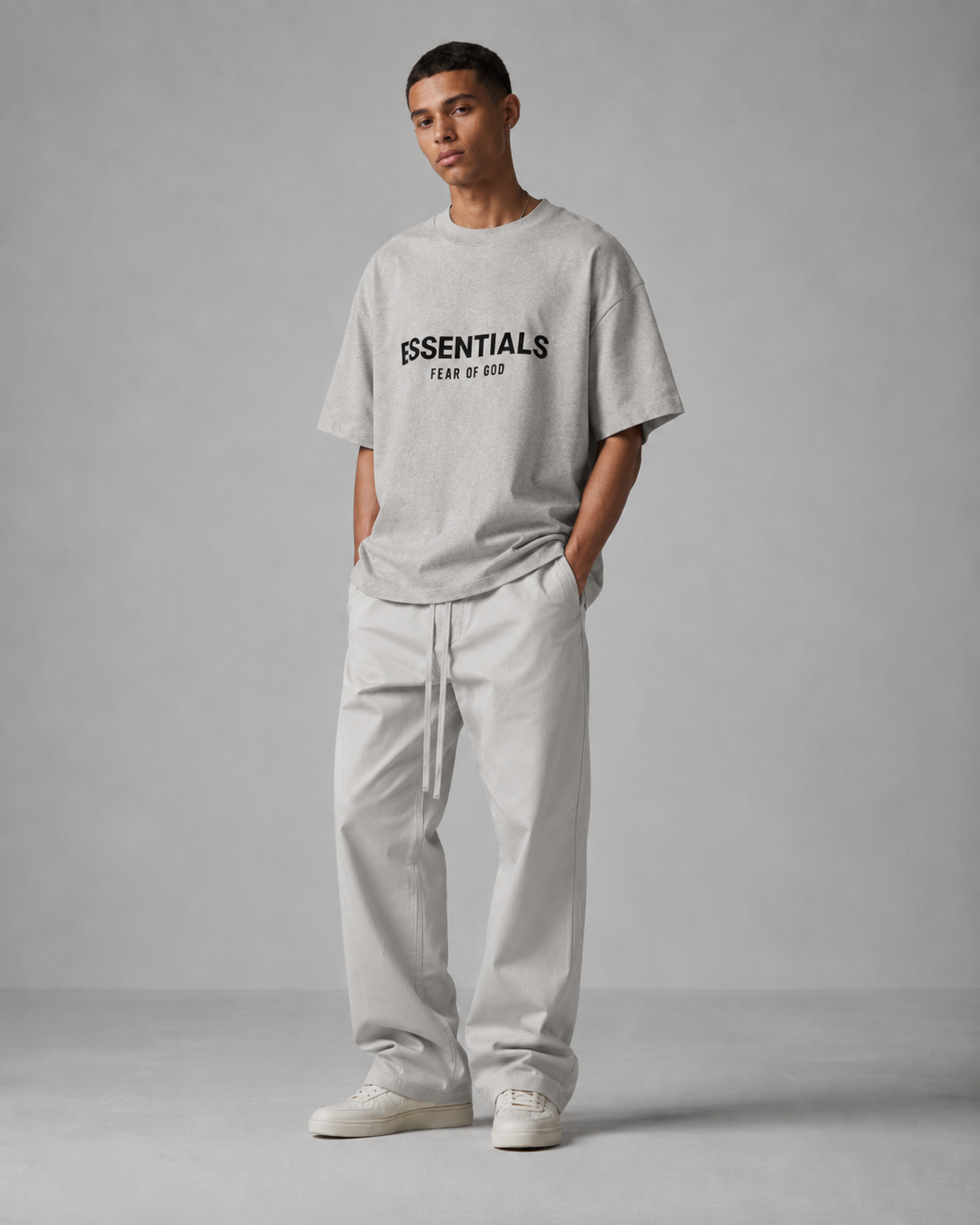 AMBERELLE Flocked Logo Oversized T-Shirt in cream