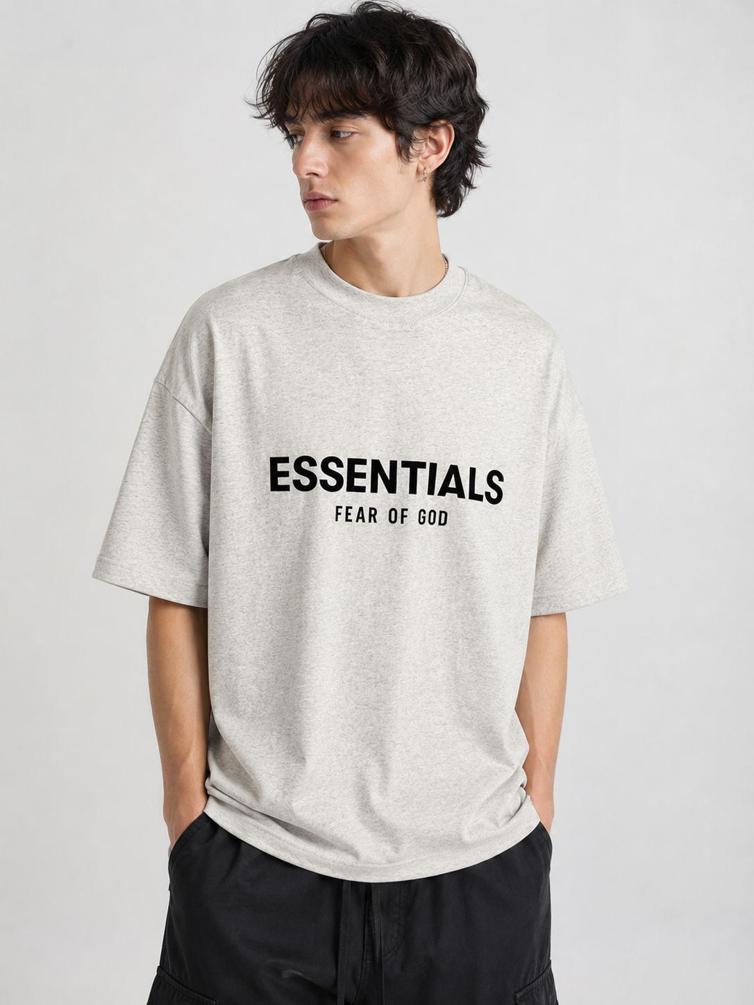 AMBERELLE Flocked Logo Oversized T-Shirt in cream