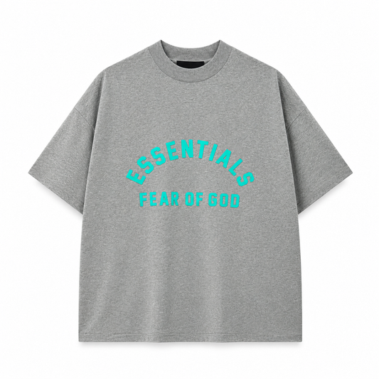 AMBERELLE Arc Logo Flocked Short Sleeve Tee in light heather grey