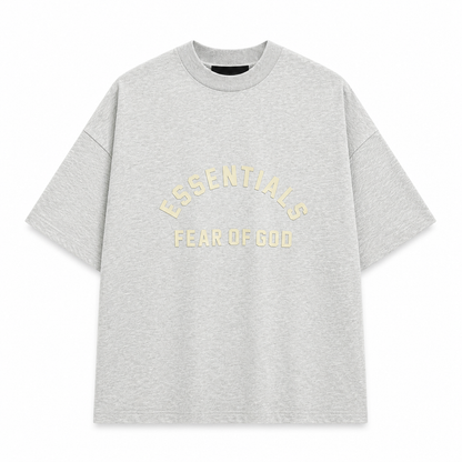 AMBERELLE Arc Logo Flocked Short Sleeve Tee in light heather grey