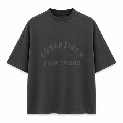 AMBERELLE Arc Logo Flocked Short Sleeve Tee in light heather grey