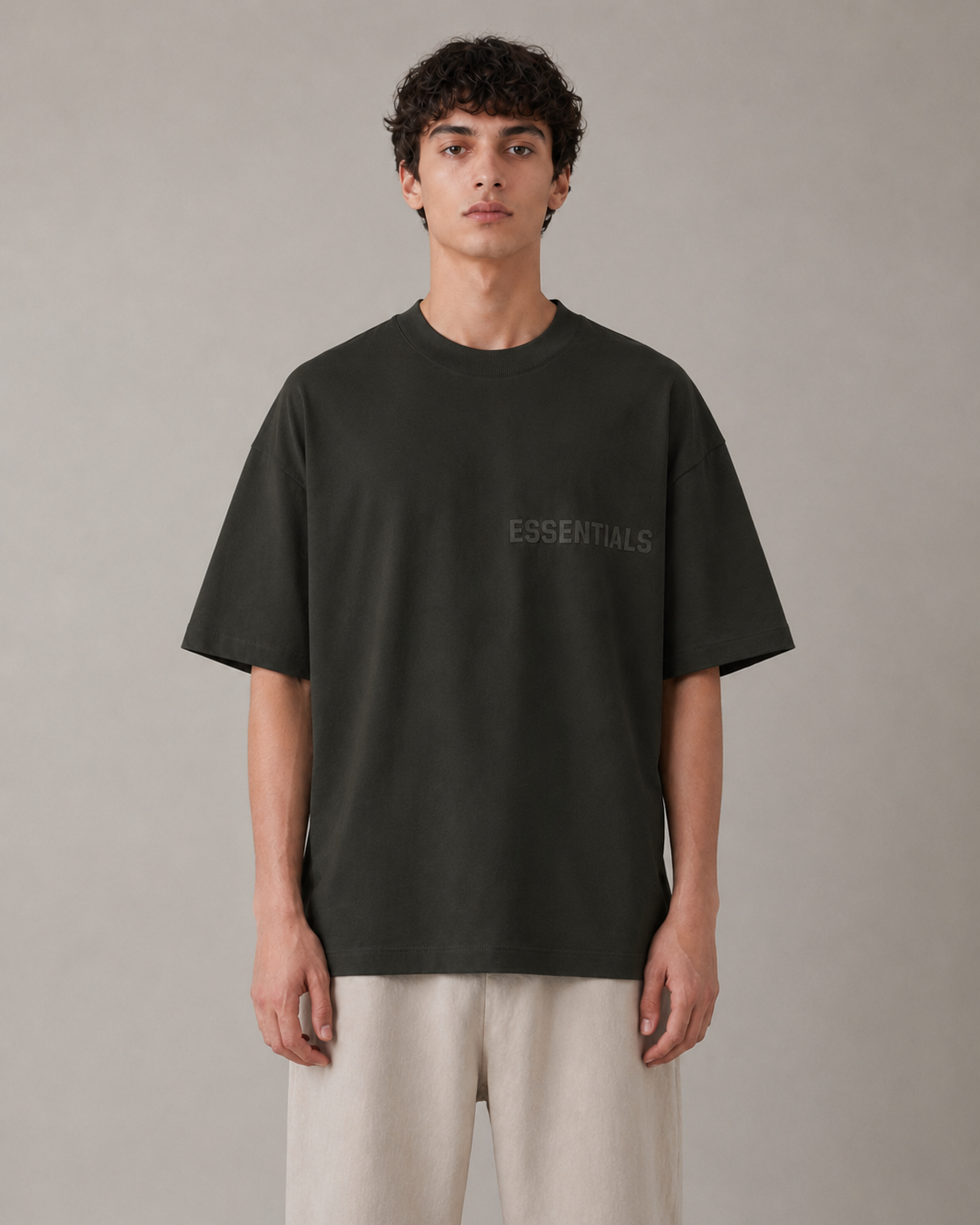 AMBERELLE Tonal Silicone Logo Short Sleeve Tee in light heather grey