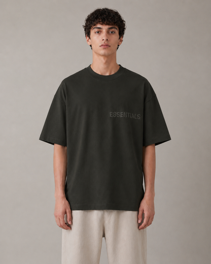 AMBERELLE Tonal Silicone Logo Short Sleeve Tee in light heather grey