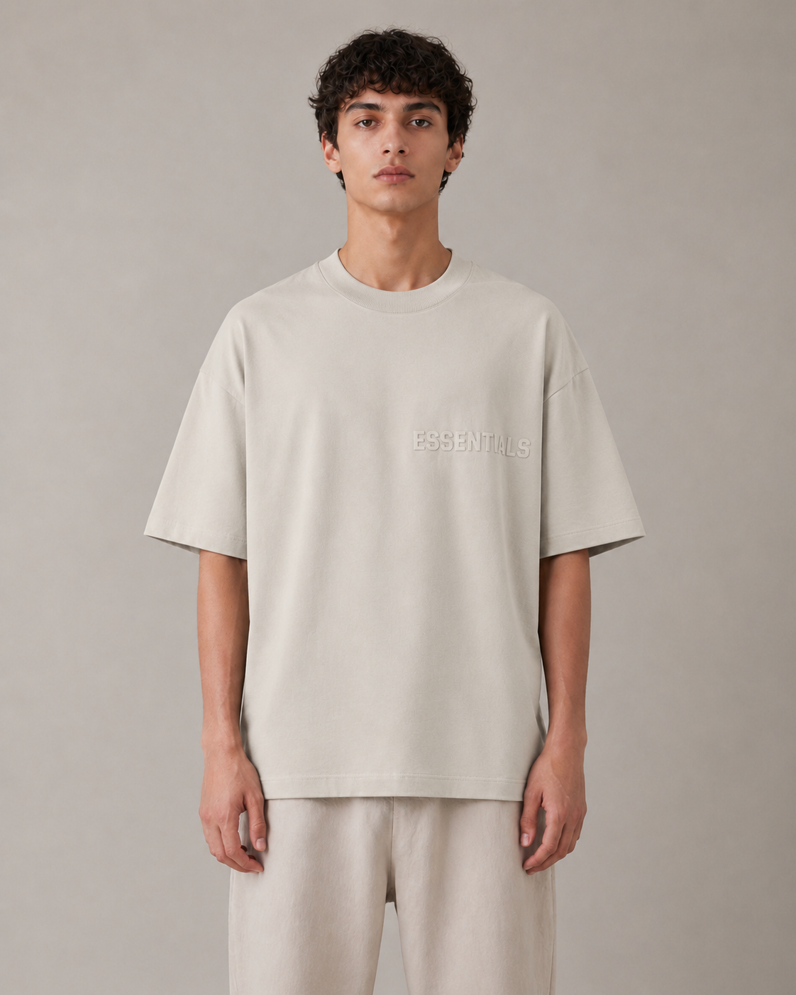AMBERELLE Tonal Silicone Logo Short Sleeve Tee in beige