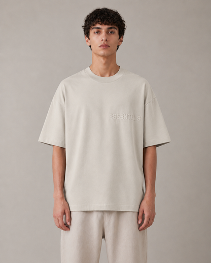 AMBERELLE Tonal Silicone Logo Short Sleeve Tee in beige