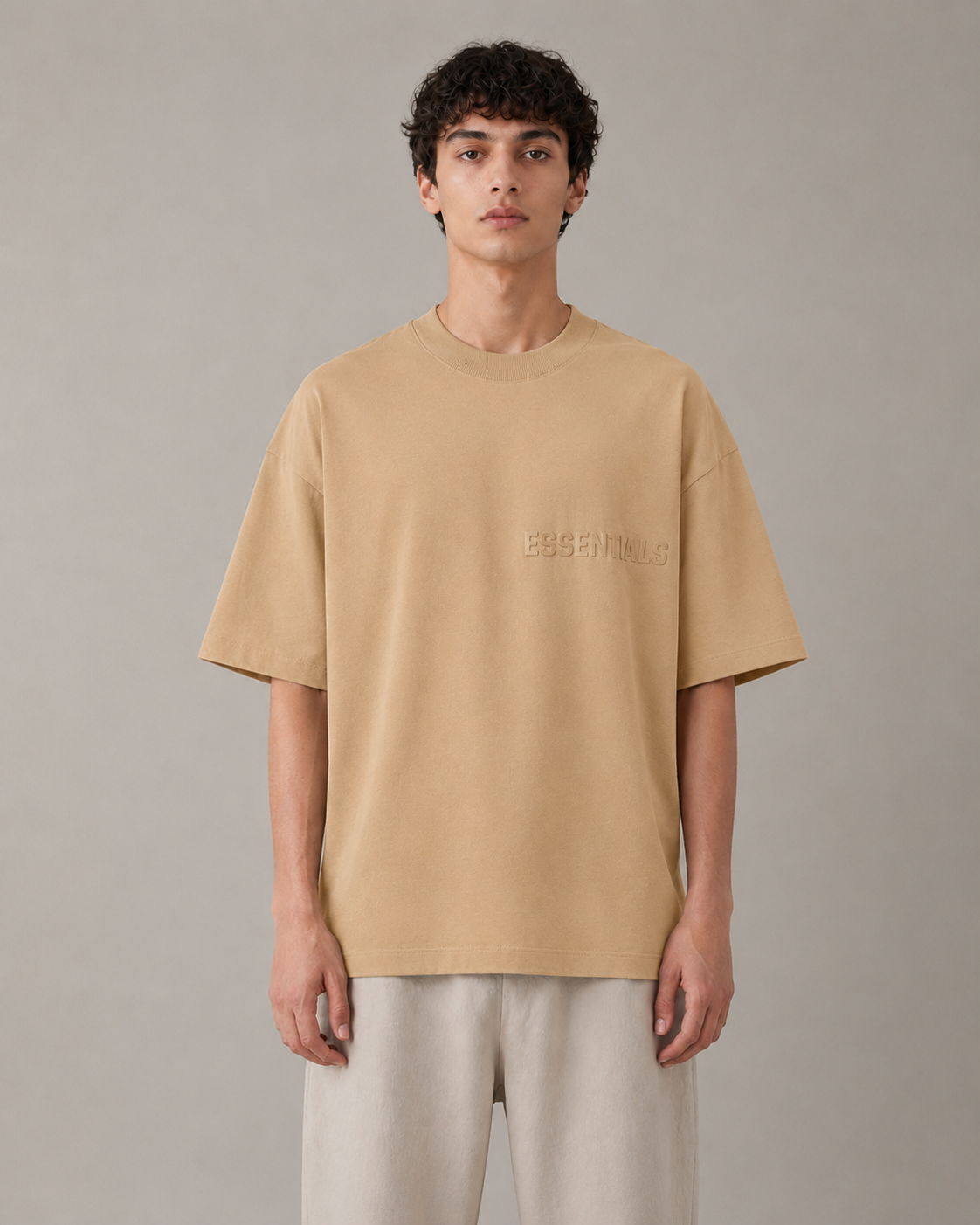 AMBERELLE Tonal Silicone Logo Short Sleeve Tee in beige