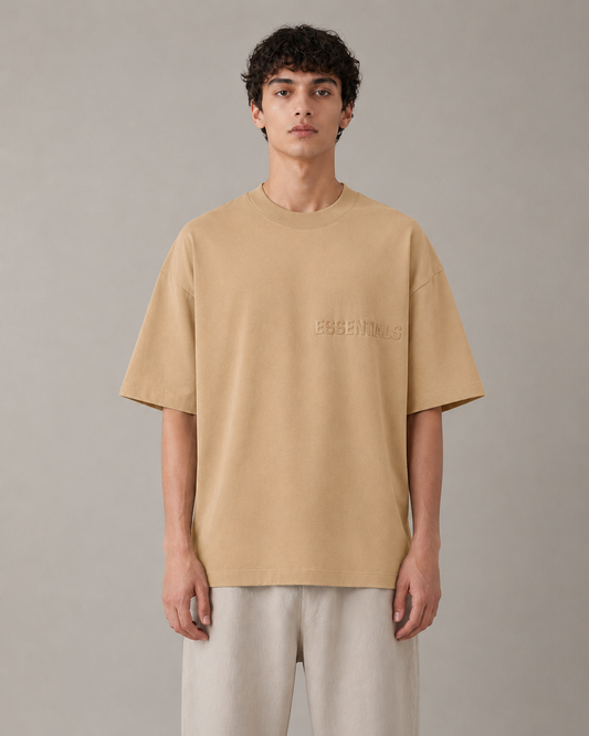 AMBERELLE Tonal Silicone Logo Short Sleeve Tee in beige
