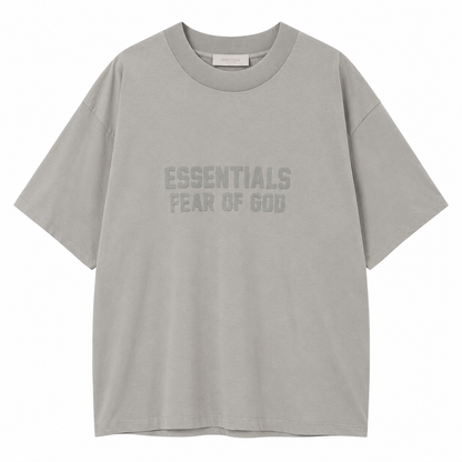 AMBERELLE Double-Line Flocked Logo Short Sleeve Tee in gray