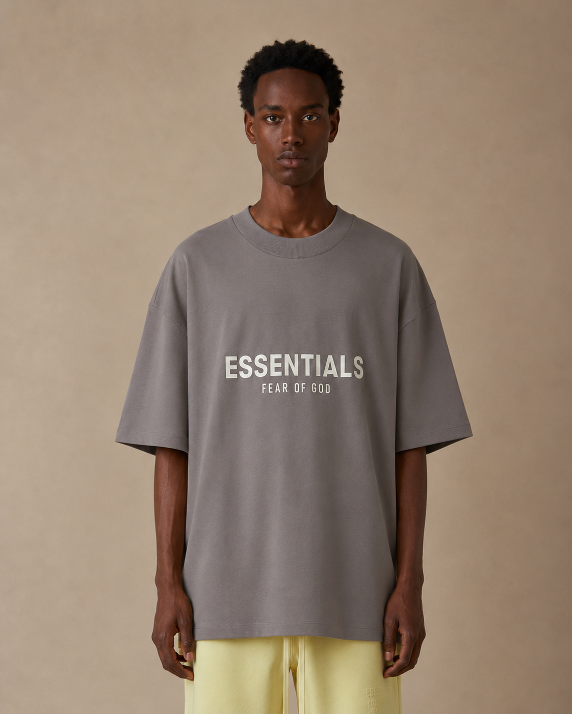 AMBERELLE Double-Line Flocked Logo Short Sleeve Tee in yellow