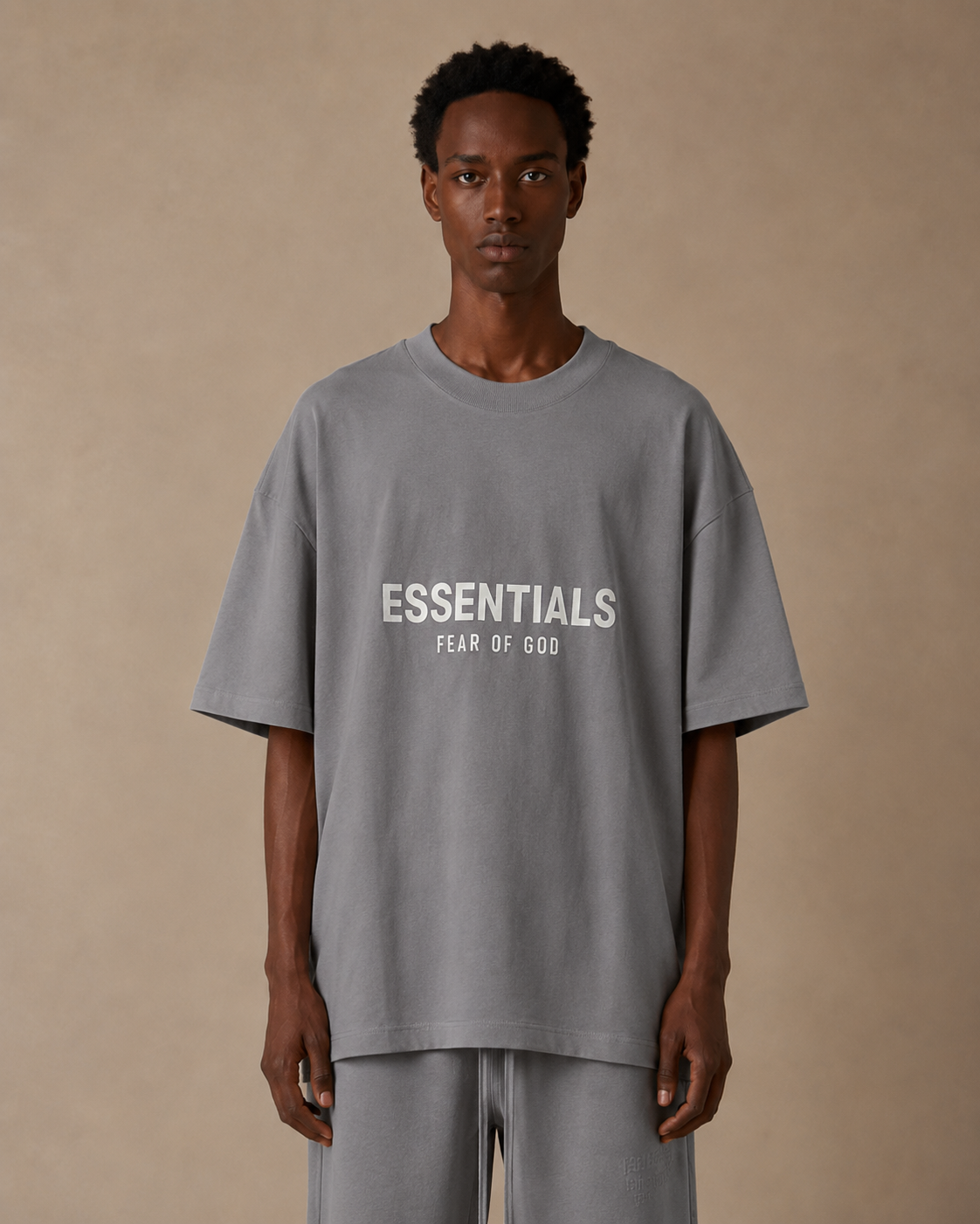 AMBERELLE Double-Line Flocked Logo Short Sleeve Tee in gray