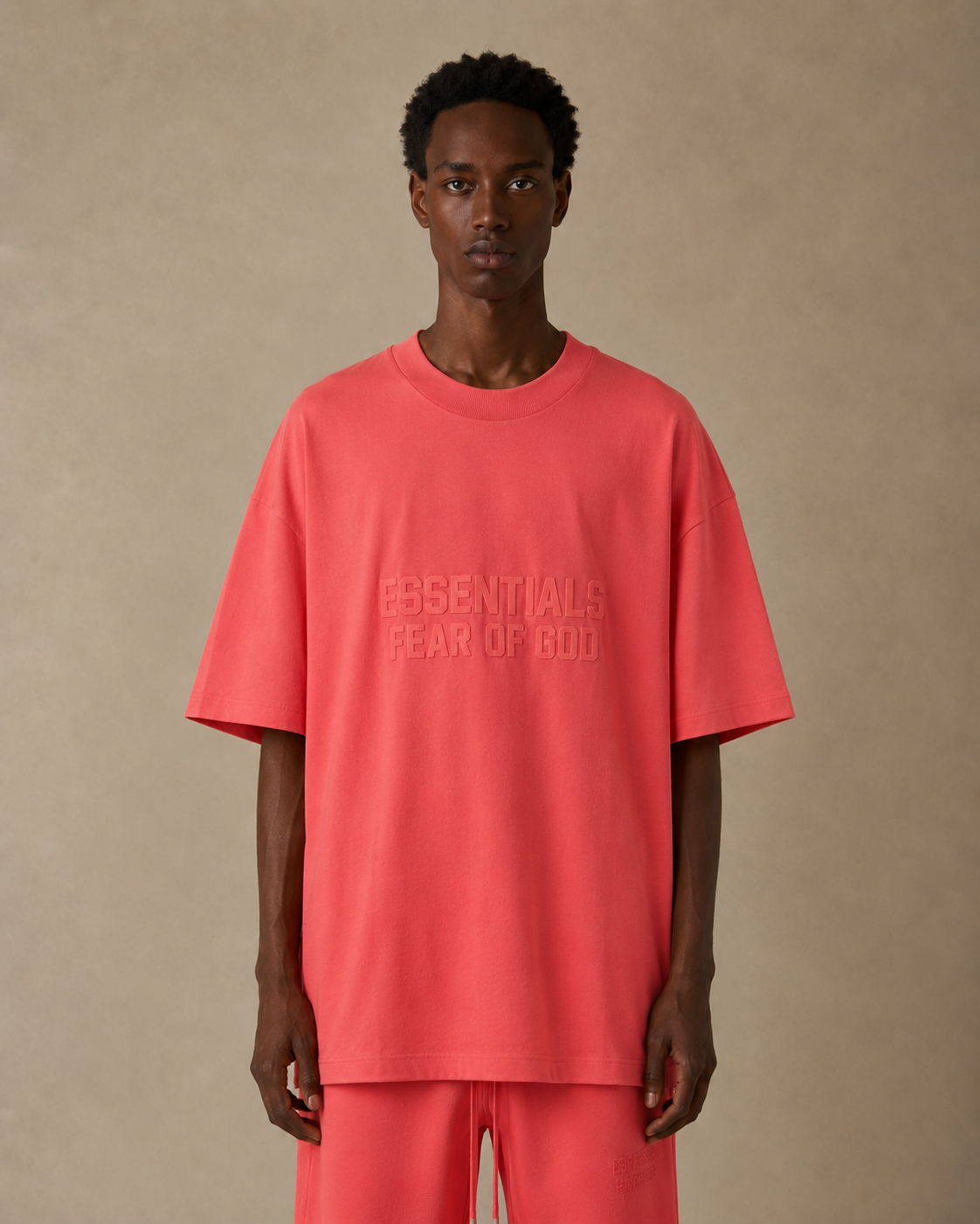 AMBERELLE Double-Line Flocked Logo Short Sleeve Tee in red