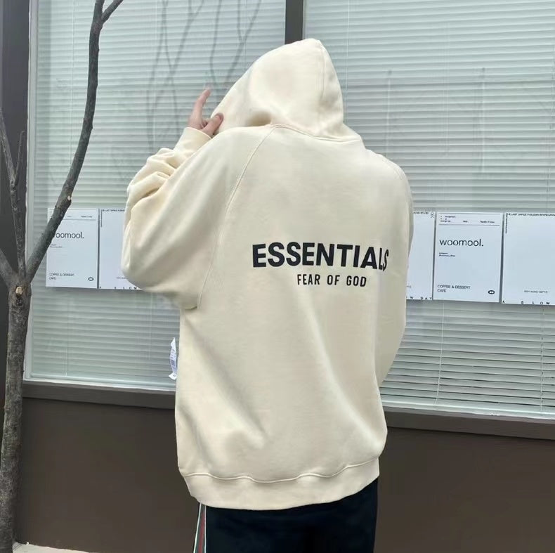 AMBERELLE Back Logo Fleece Pullover Hoodie in cream