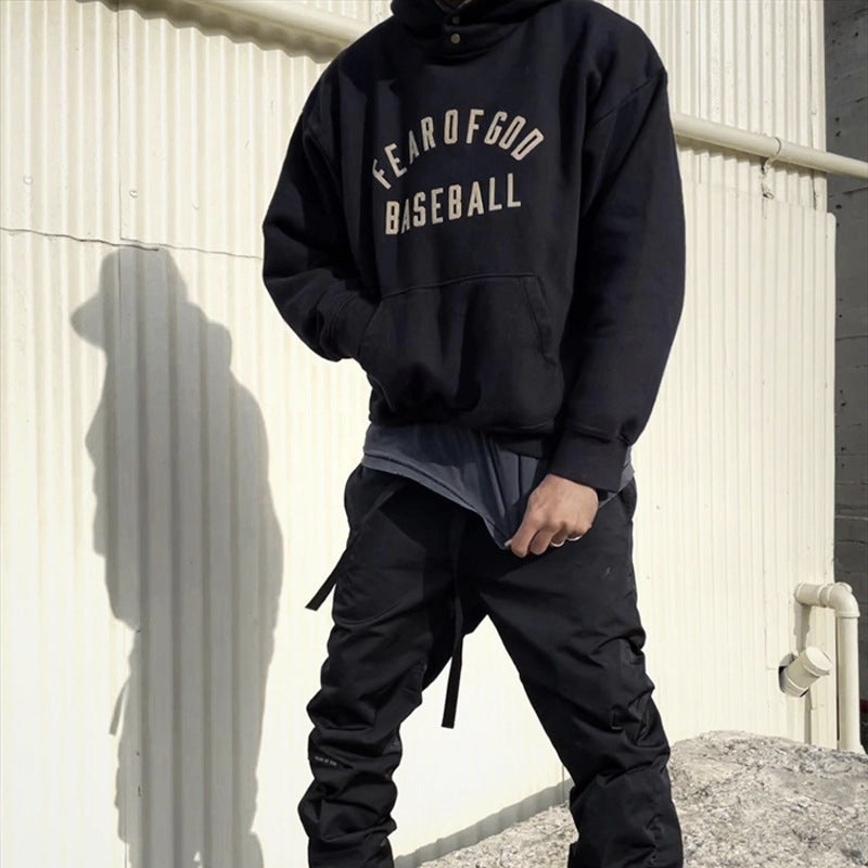 AMBERELLE Varsity Baseball Graphic Fleece Hoodie in black