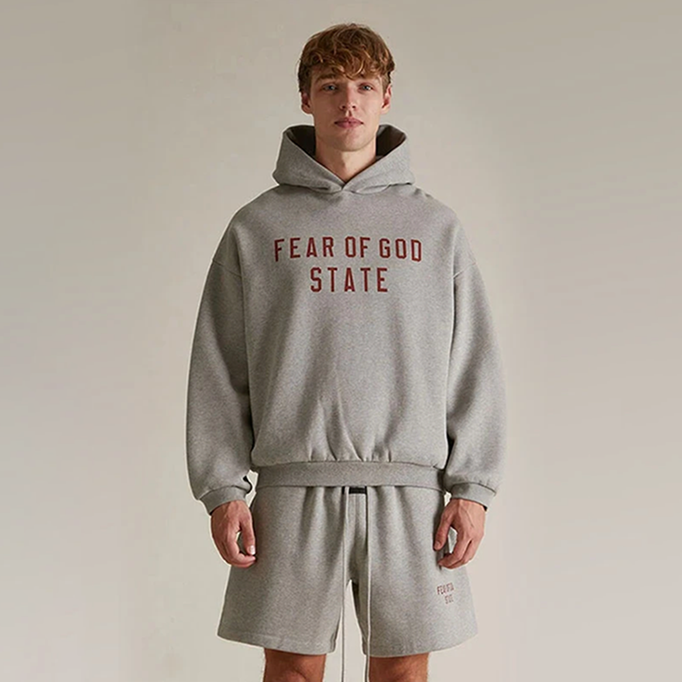 AMBERELLE Collegiate Graphic Fleece Hoodie in light heather grey