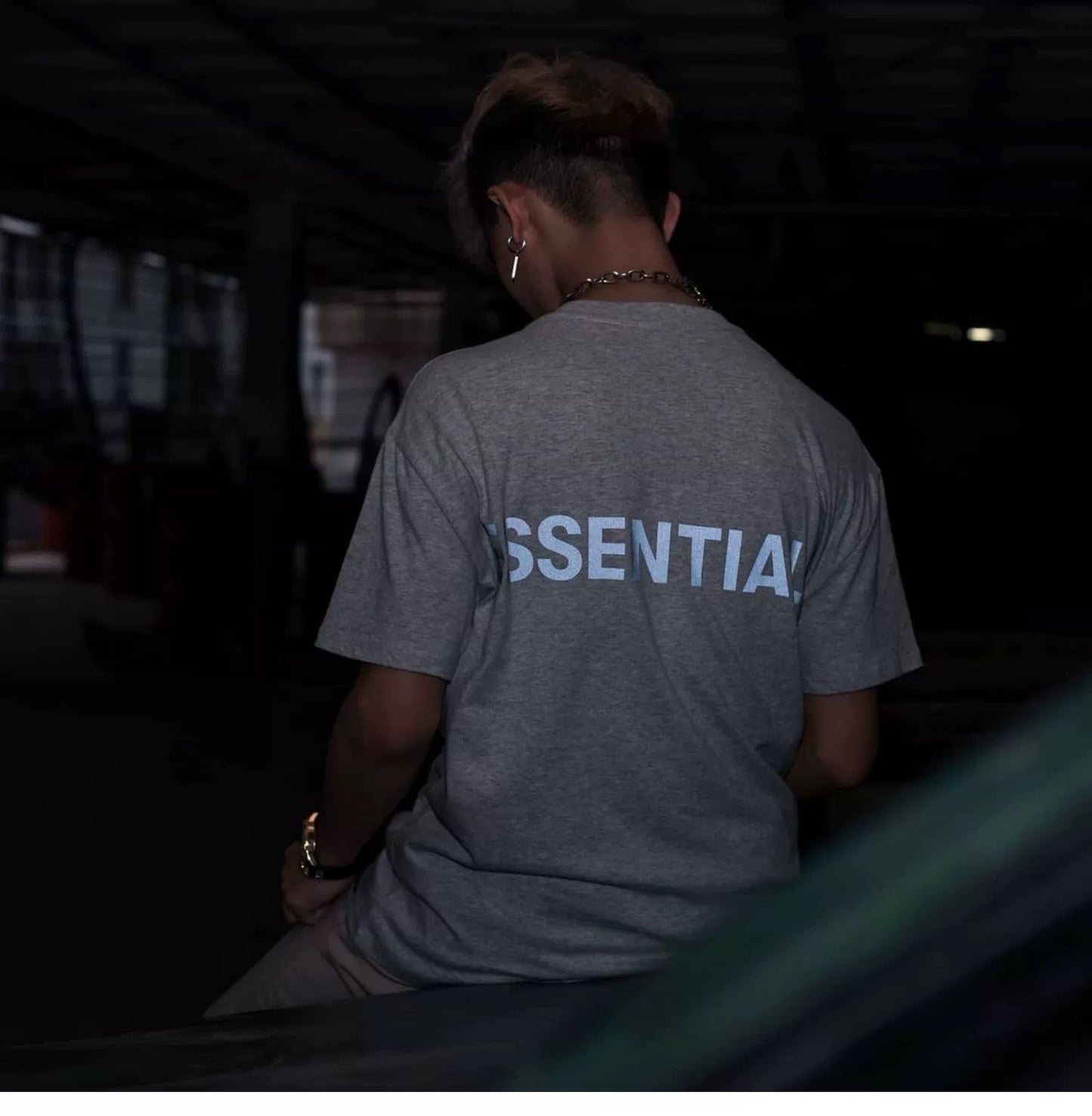 AMBERELLE Reflective Back Logo Oversized T-Shirt in black