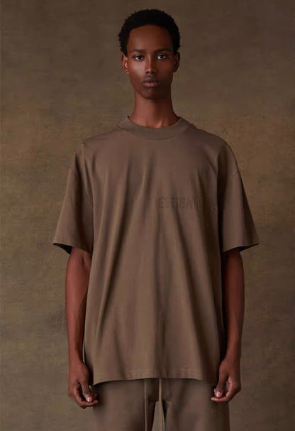 AMBERELLE Tonal Flocked Logo Short Sleeve Tee in cream