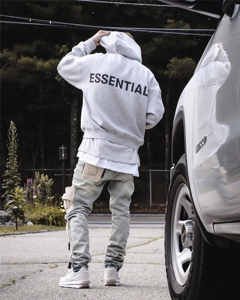 AMBERELLE Back Logo Oversized Fleece Hoodie in light heather grey