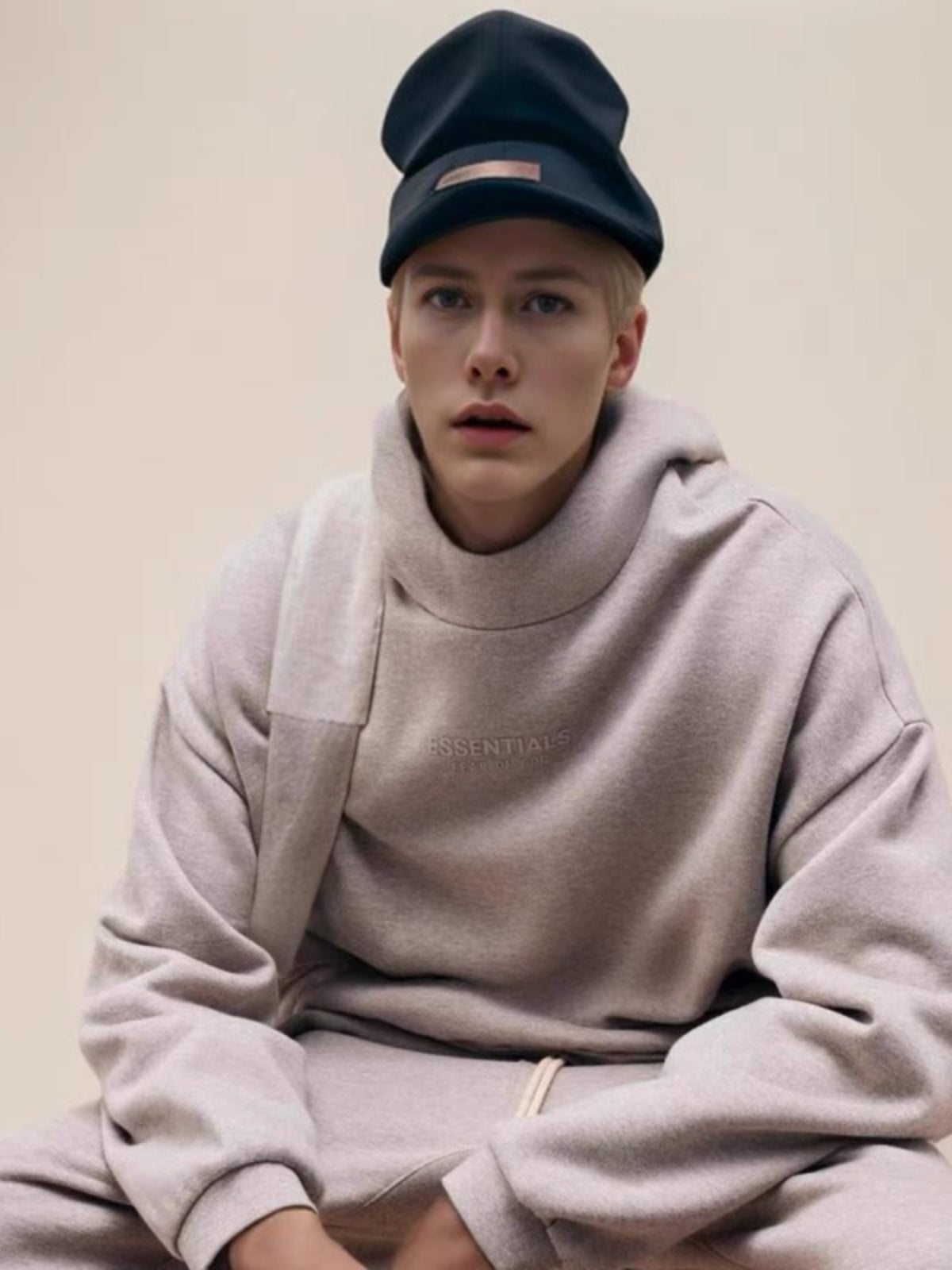 AMBERELLE FW23 Minimal Logo Fleece Hoodie in dark taupe