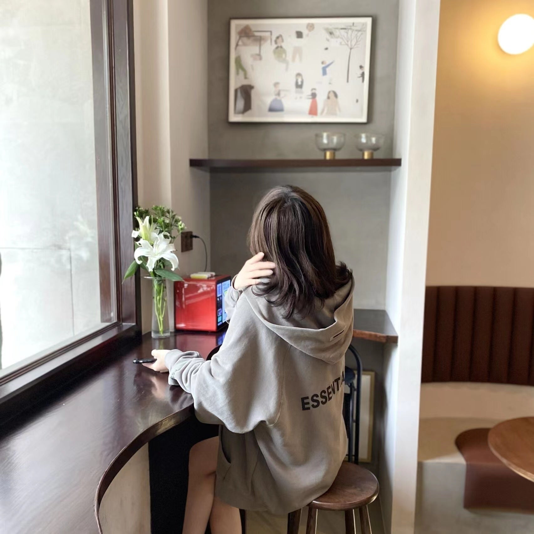 AMBERELLE Back Logo Fleece Hoodie in cream
