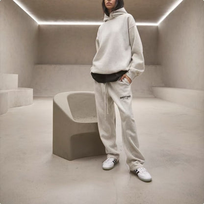 AMBERELLE Core Flocked Logo Straight Sweatpants in light heather grey