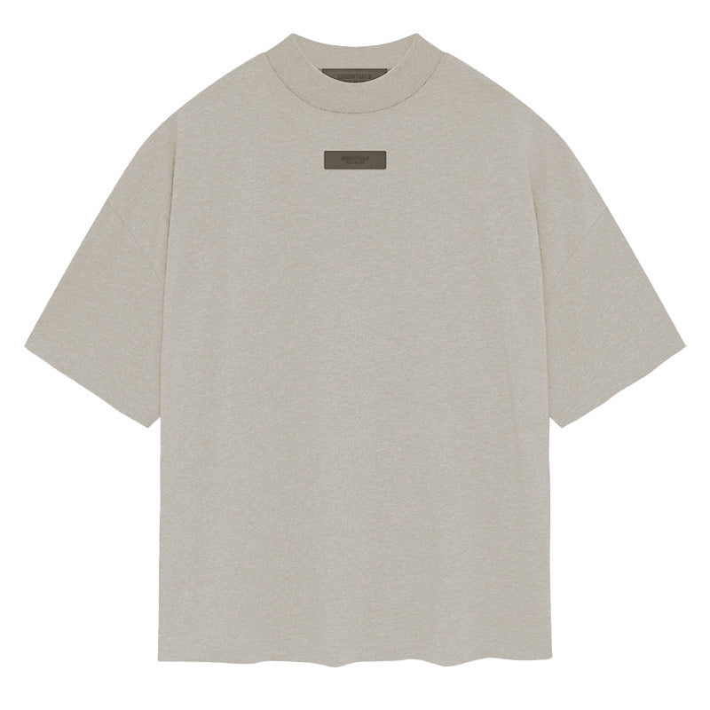 AMBERELLE Mock Neck Rubber Label Oversized T-Shirt in taupe
