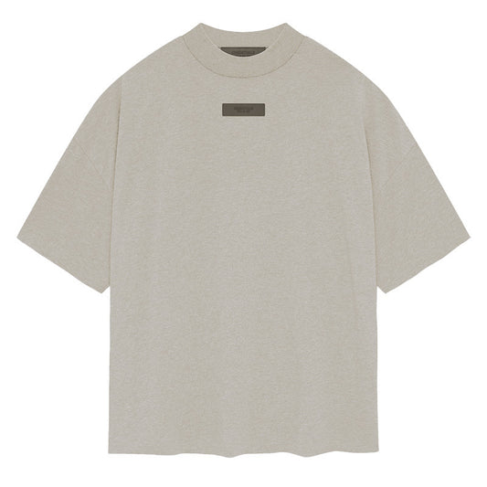 AMBERELLE Mock Neck Rubber Label Oversized T-Shirt in taupe