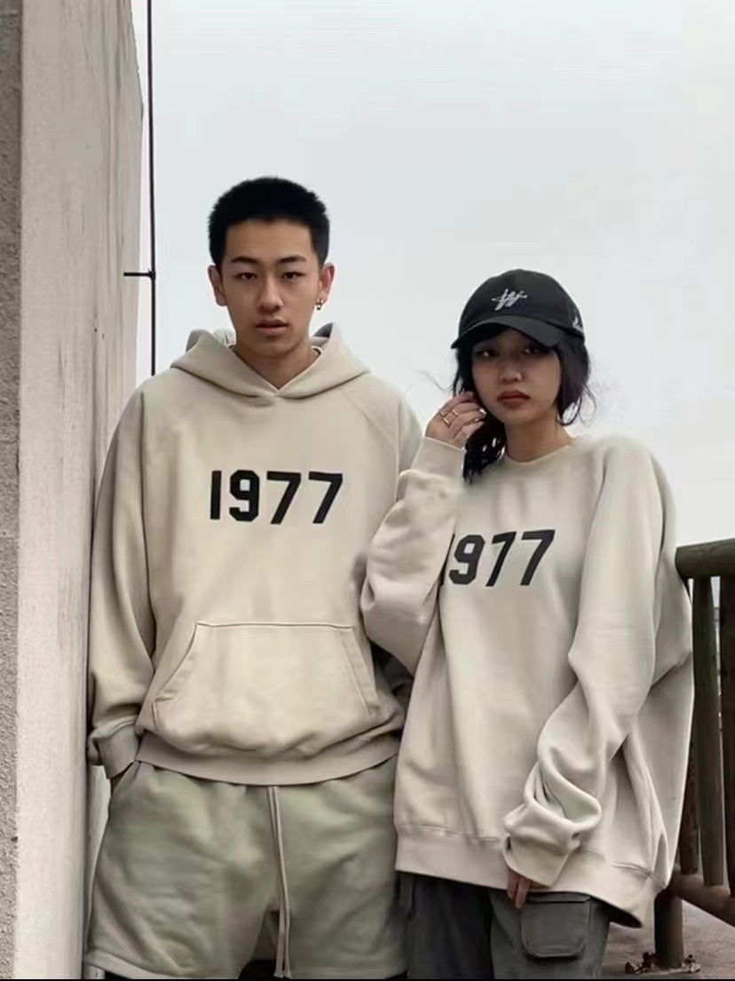 AMBERELLE 1977 Graphic Fleece Hoodie in light heather grey