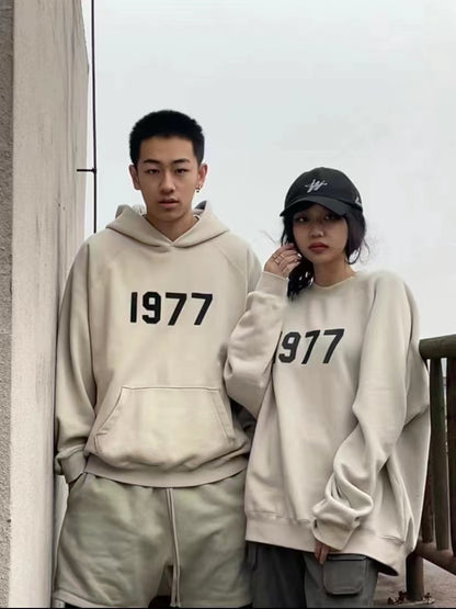 AMBERELLE 1977 Graphic Fleece Hoodie in light heather grey