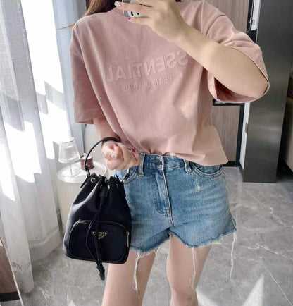 AMBERELLE Tonal Raised Logo Oversized T-Shirt in pink