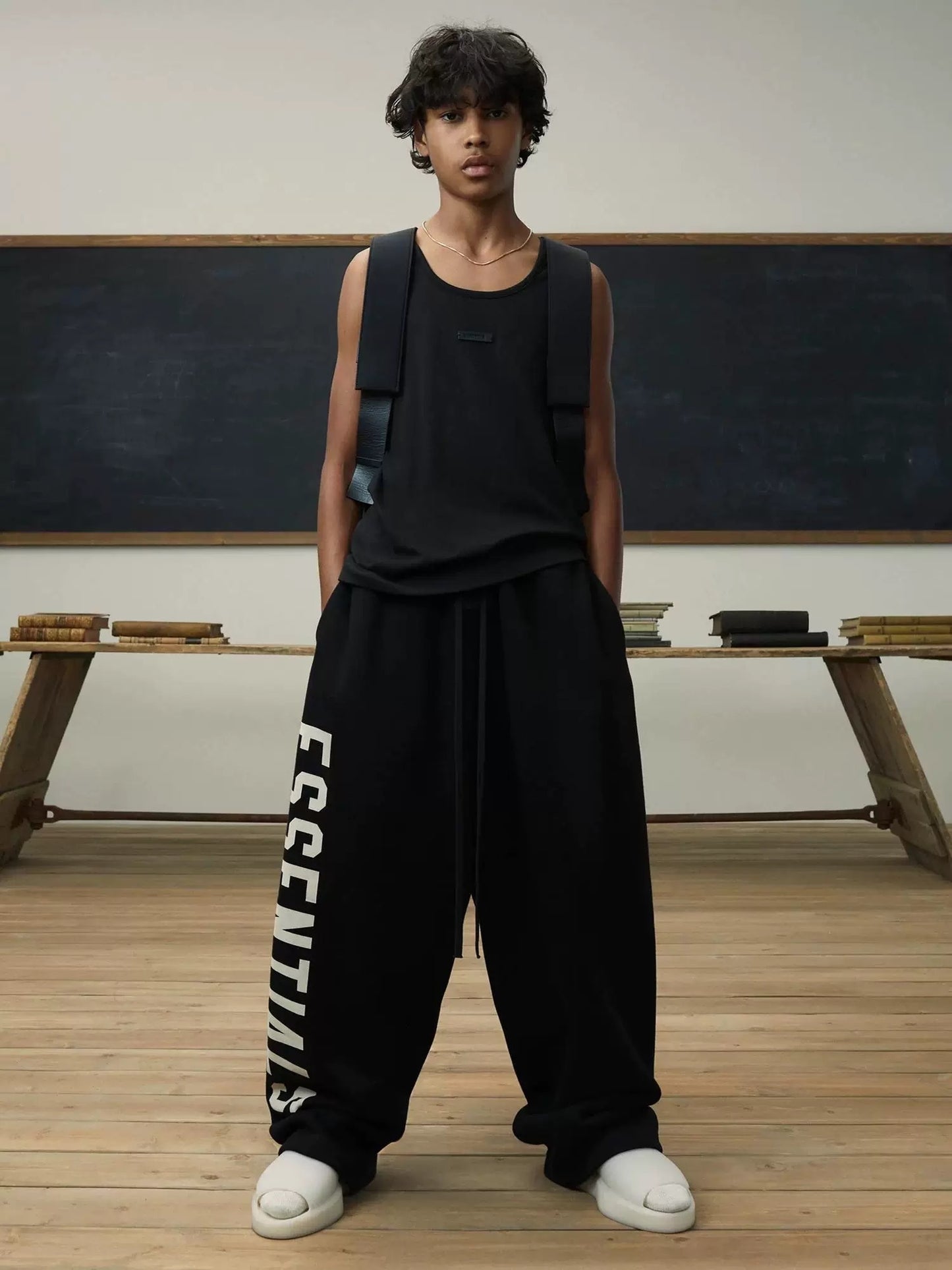 AMBERELLE Vertical Logo Wide-Leg Sweatpants in black