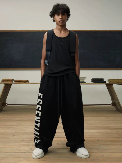 AMBERELLE Vertical Logo Wide-Leg Sweatpants in black