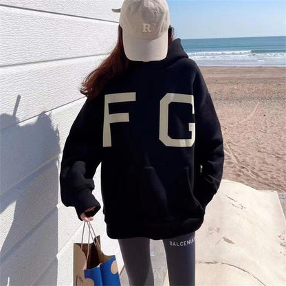 AMBERELLE Oversized Varsity Letter Fleece Hoodie in black