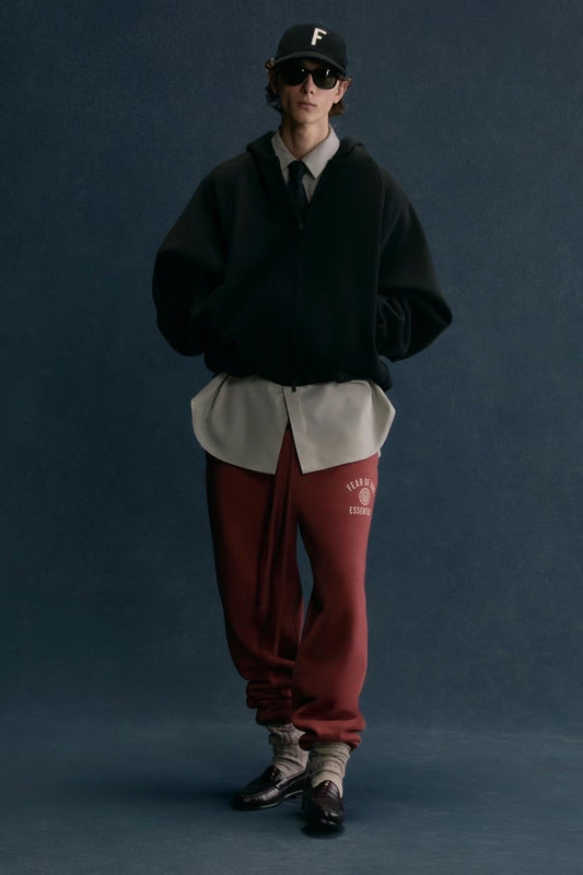 AMBERELLE Vintage Crest Fleece Jogger Sweatpants in red
